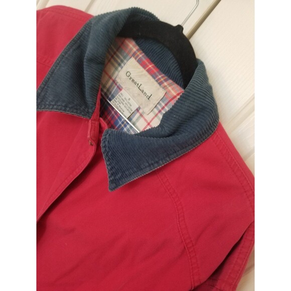 Vintage 90's Greatland oversized flannel lined chore barn jacket red S - Picture 4 of 10